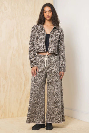 Leopard Stretch Denim Crop Jacket - Vintage Havana