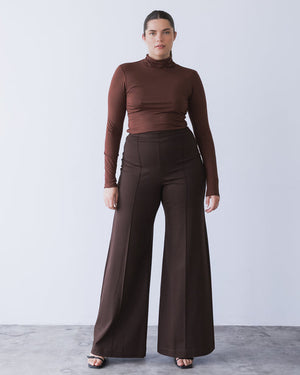 Ponte knit standard wide leg pant chocolate-Ripley Rader