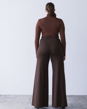 Ponte knit standard wide leg pant chocolate-Ripley Rader