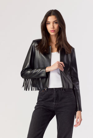Fringe Faux Leather Cardi - J Society