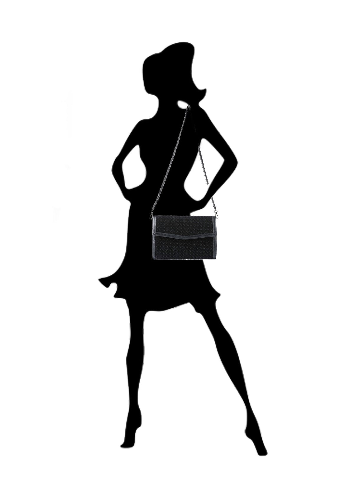 Haute Shore - Black Woven Clutch Purse for Women – Vegan Leather Envelope Crossbody Bag with Magnetic Closure & Detachable Chain Strap, Small Evening Shoulder Bag