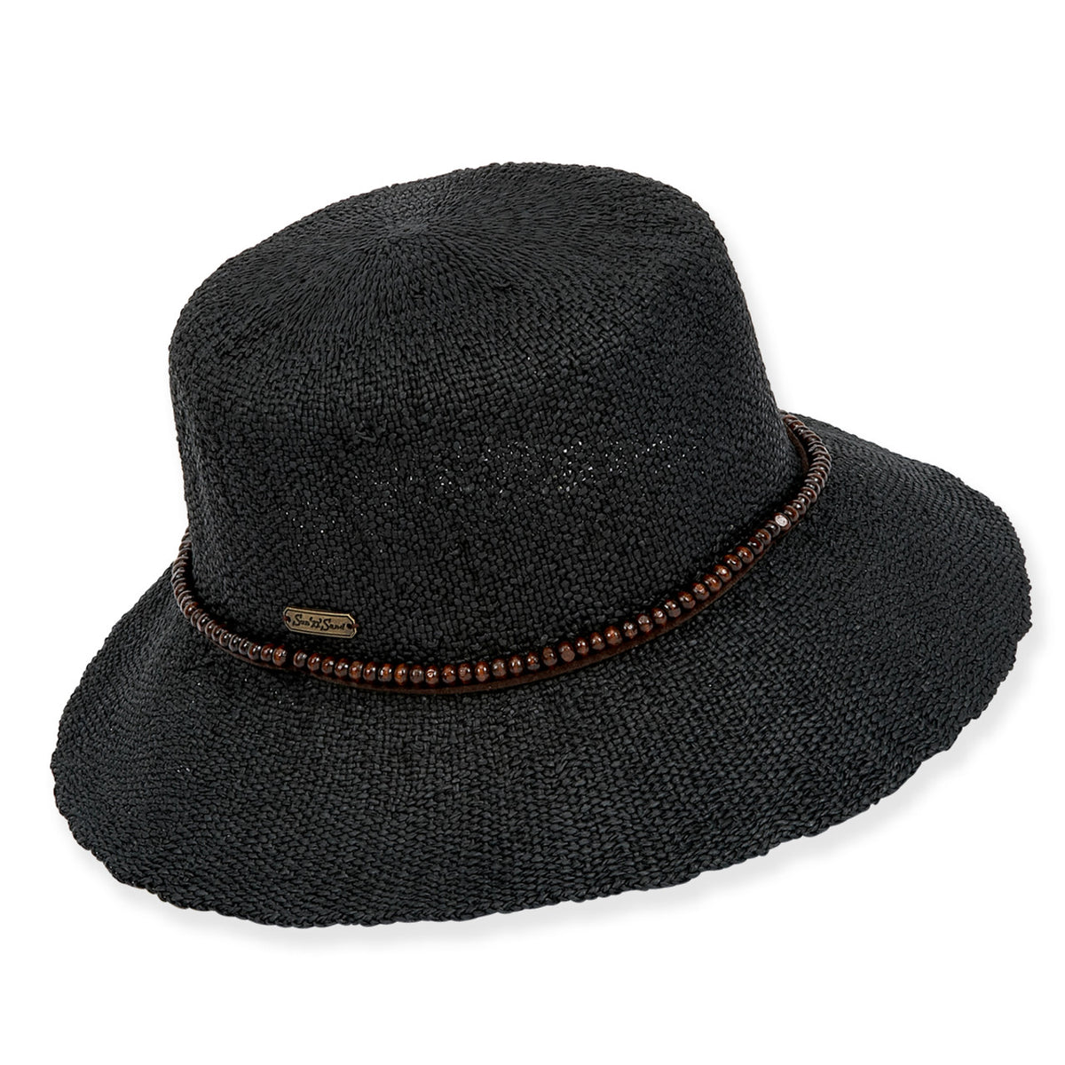 Paper Straw Black Bucket Hat- Sun 'N' Sand HH1235