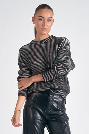 Crewneck Rib Ombre Sweater in Black - Elan