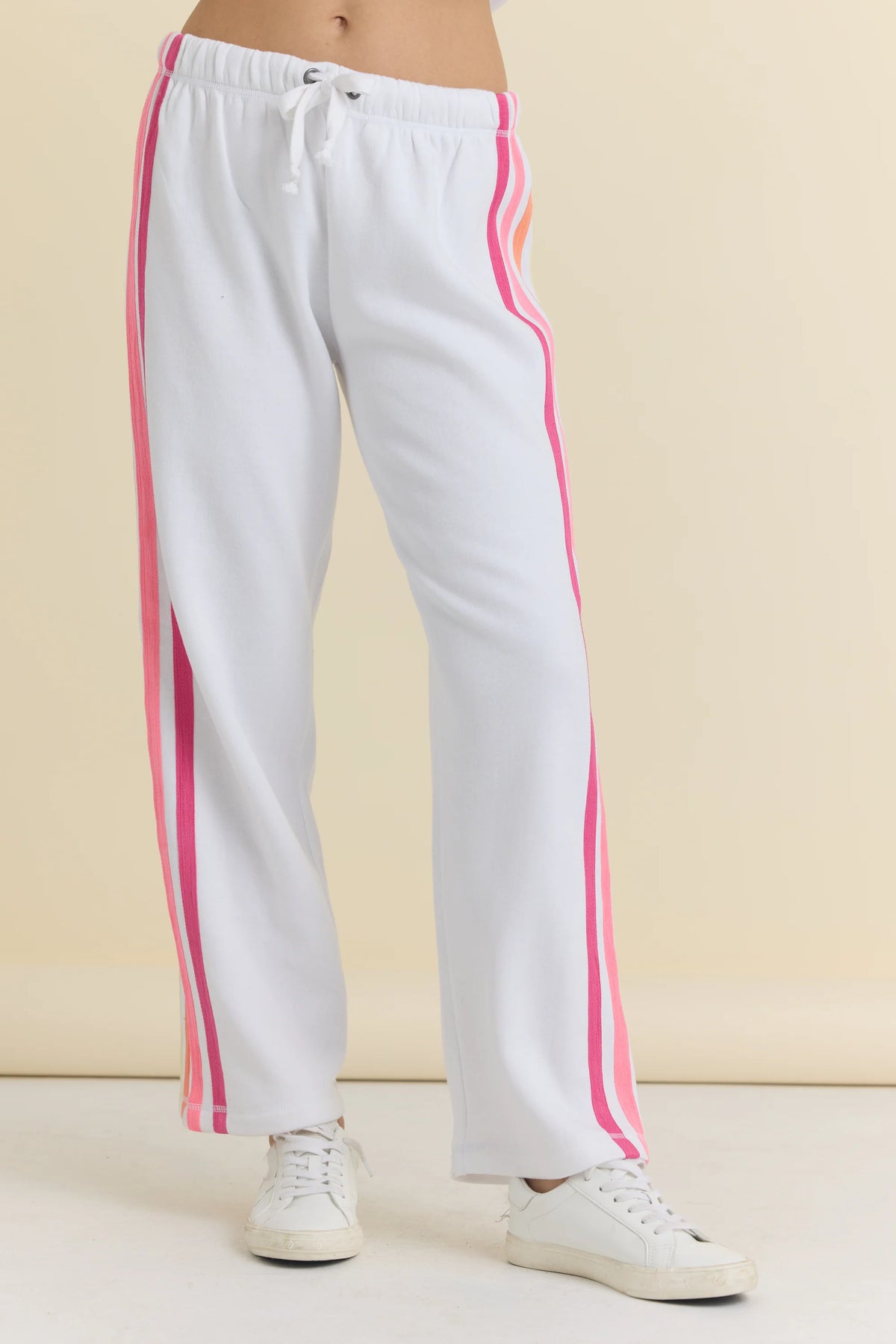White w/neon stripe fleece wide leg pant-Vintage Havana VH14112