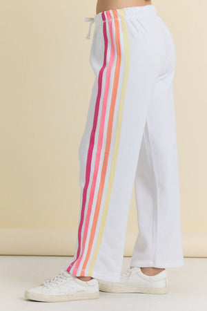 White w/neon stripe fleece wide leg pant-Vintage Havana VH14112