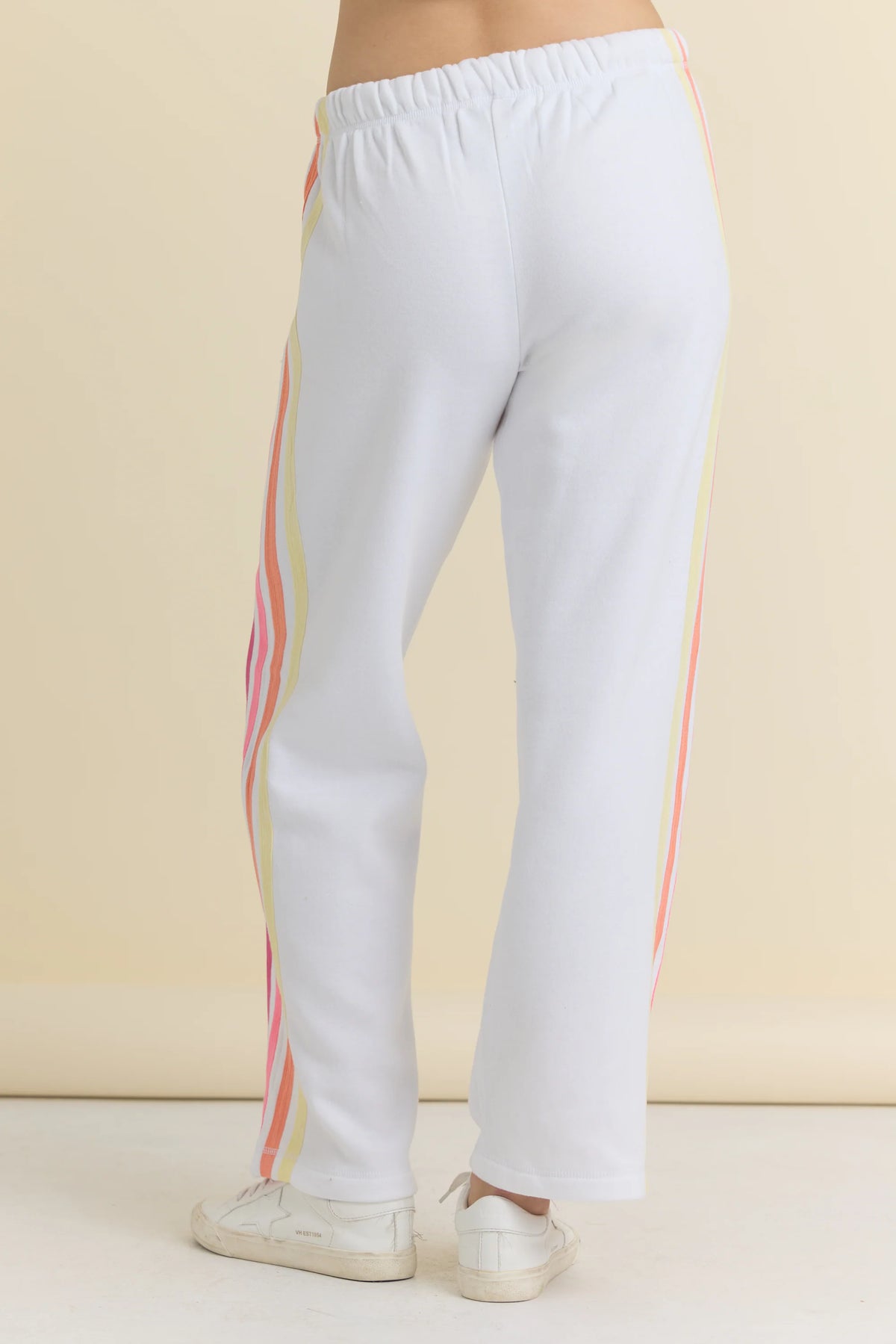 White w/neon stripe fleece wide leg pant-Vintage Havana VH14112
