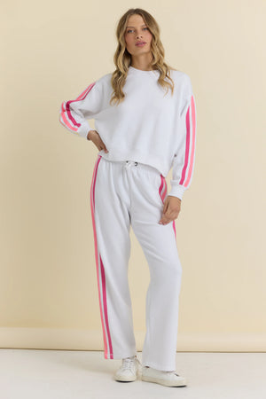 White w/neon stripe fleece wide leg pant-Vintage Havana VH14112