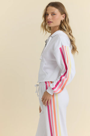 White w/neon stripe fleece zip-Vintage Havana VH14109