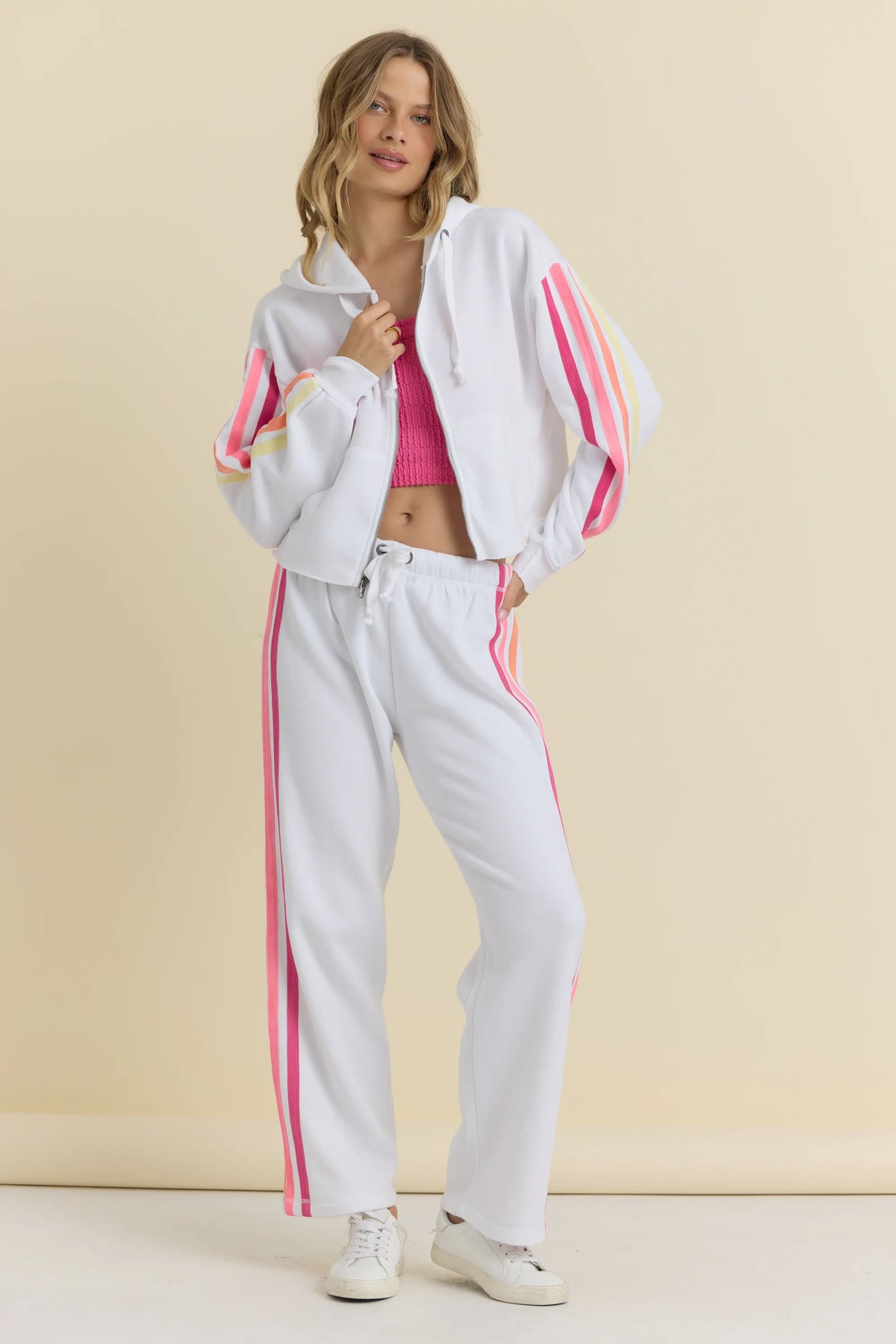 White w/neon stripe fleece zip-Vintage Havana VH14109