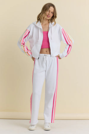 White w/neon stripe fleece zip-Vintage Havana VH14109