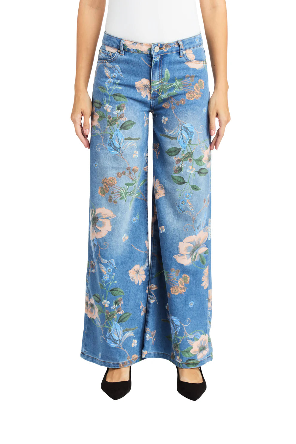 Floral print wide leg jean-Tractr 93035-D7GF