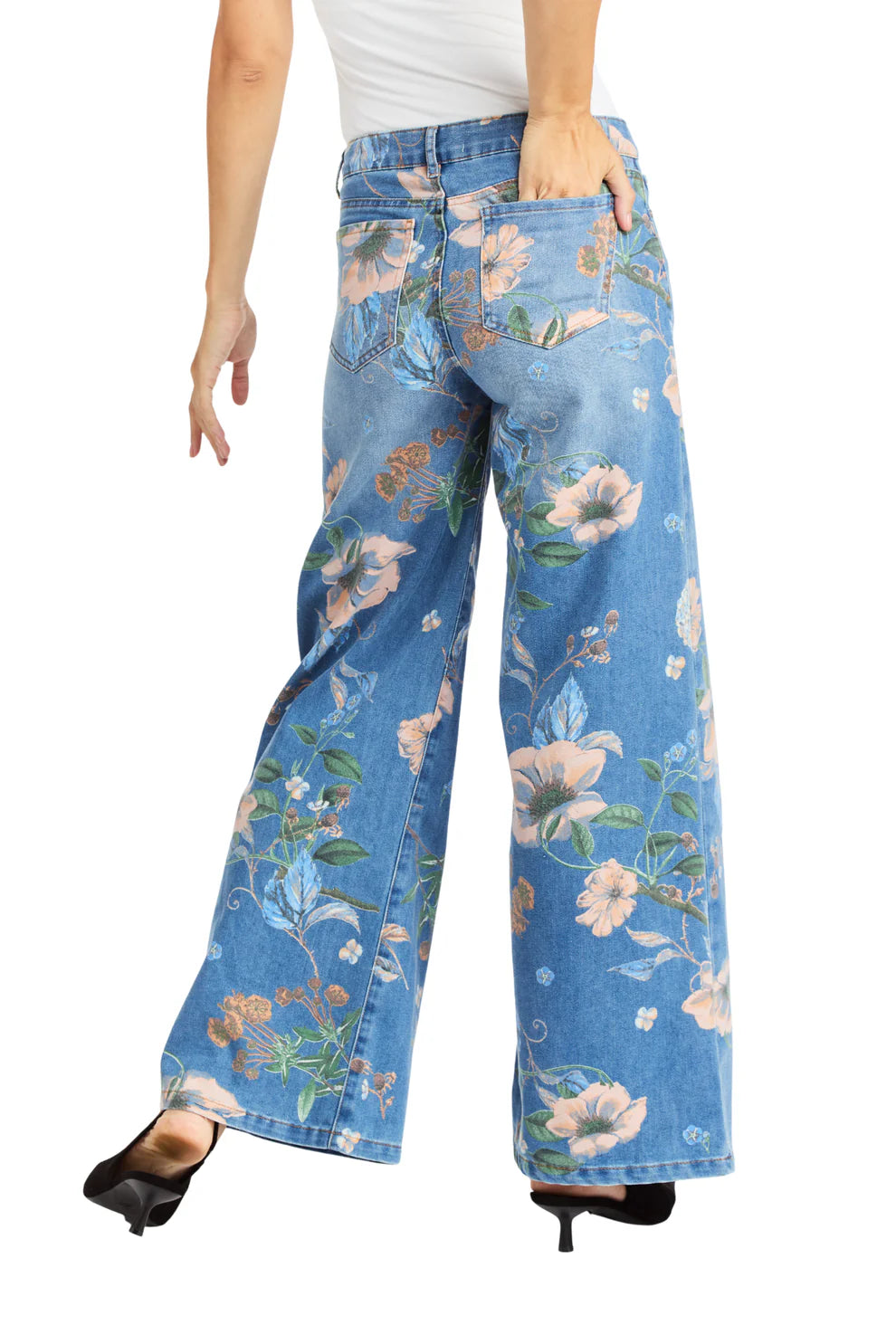 Floral print wide leg jean-Tractr 93035-D7GF