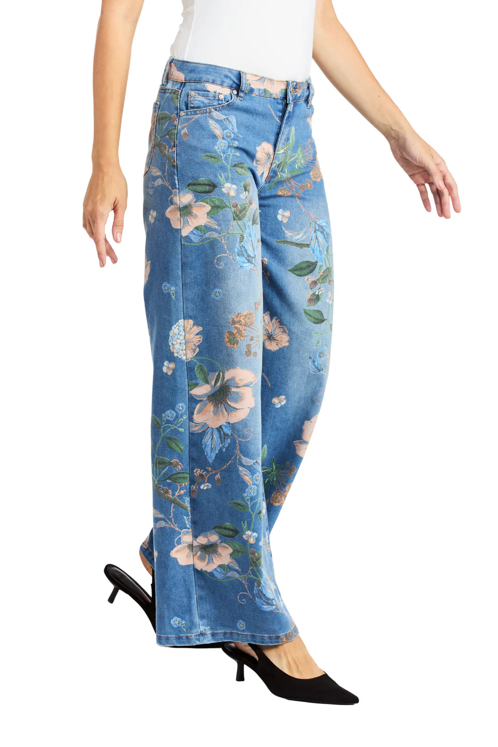 Floral print wide leg jean-Tractr 93035-D7GF