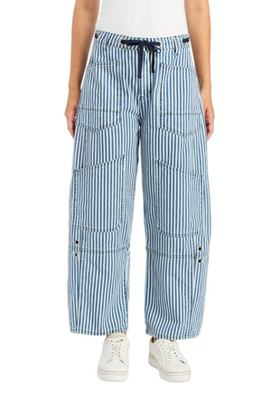 Grommet waist stripe crop pant blue stripe-Tractr 97045-RFGF