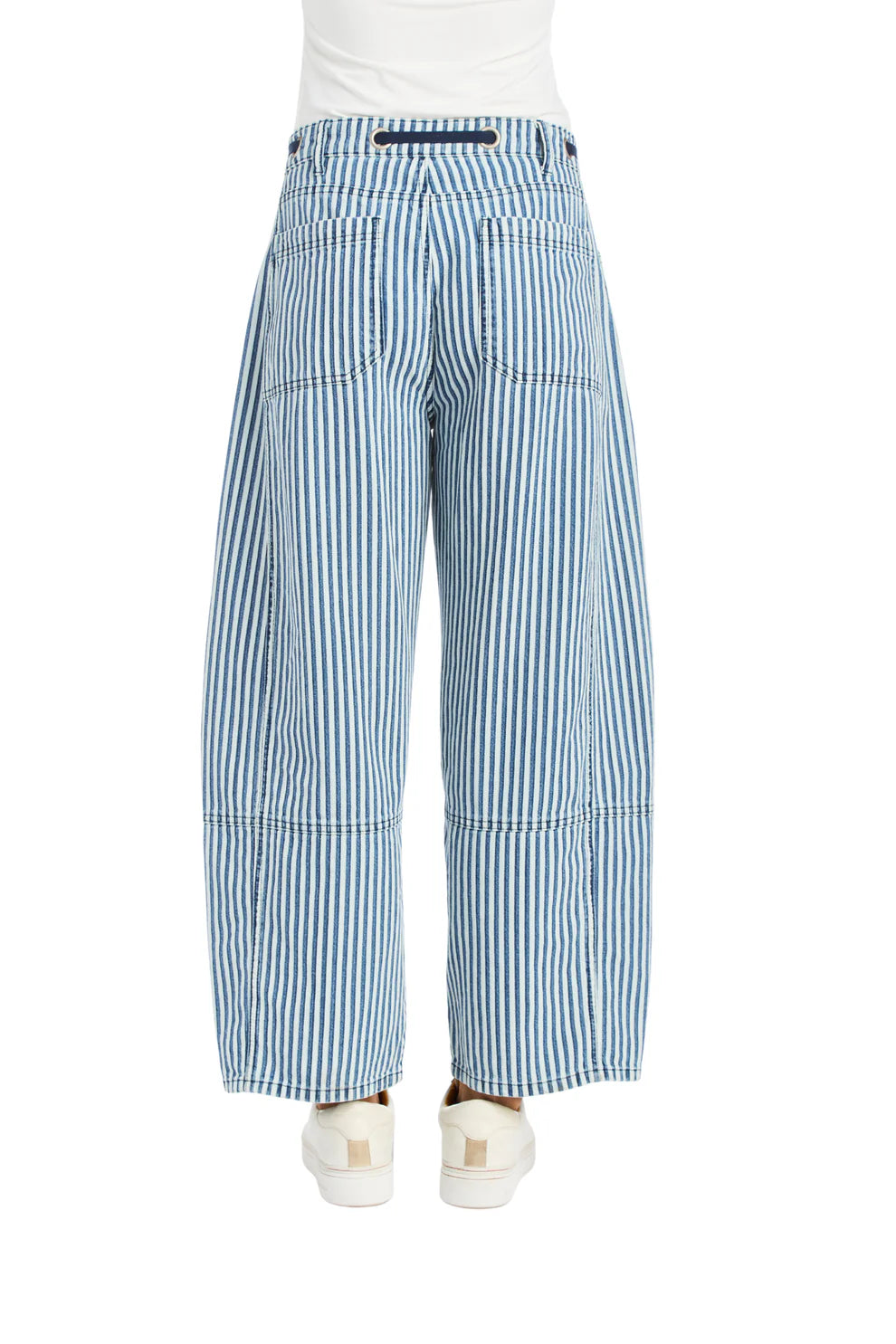 Grommet waist stripe crop pant blue stripe-Tractr 97045-RFGF