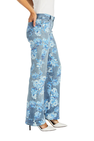 Printed blue floral jean-tractr 97527-D2MB
