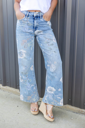 High rise floral flare jean-Vervet