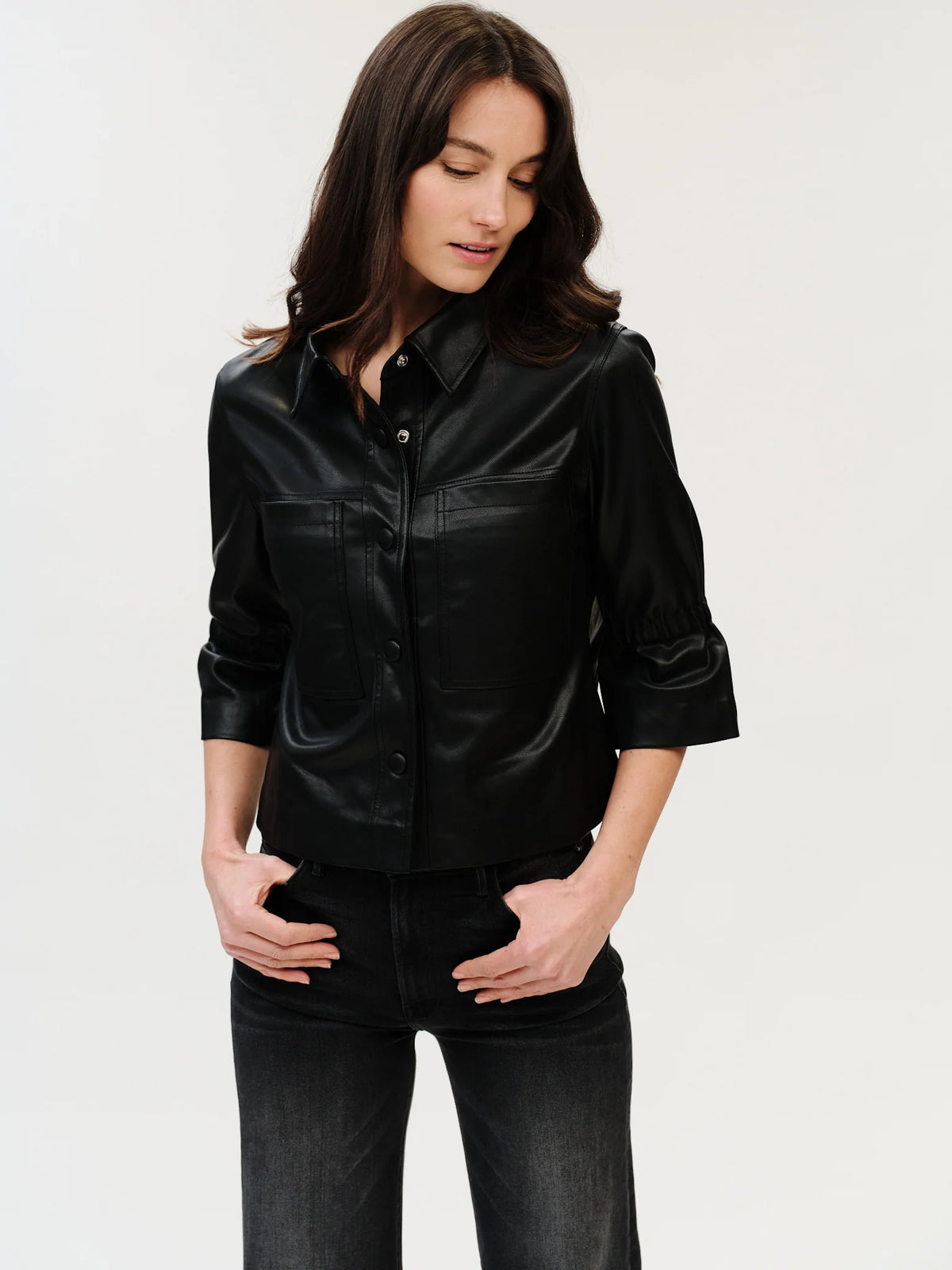 Romy faux leather 3/4 slv jacket-Six Fifty Sf7531