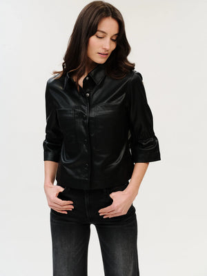 Romy faux leather 3/4 slv jacket-Six Fifty Sf7531