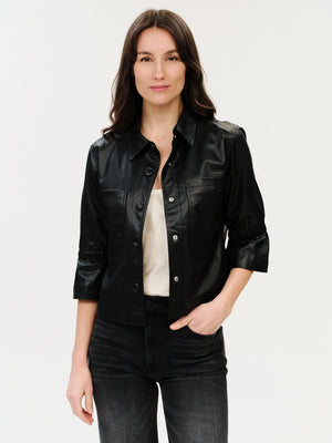 Romy faux leather 3/4 slv jacket-Six Fifty Sf7531
