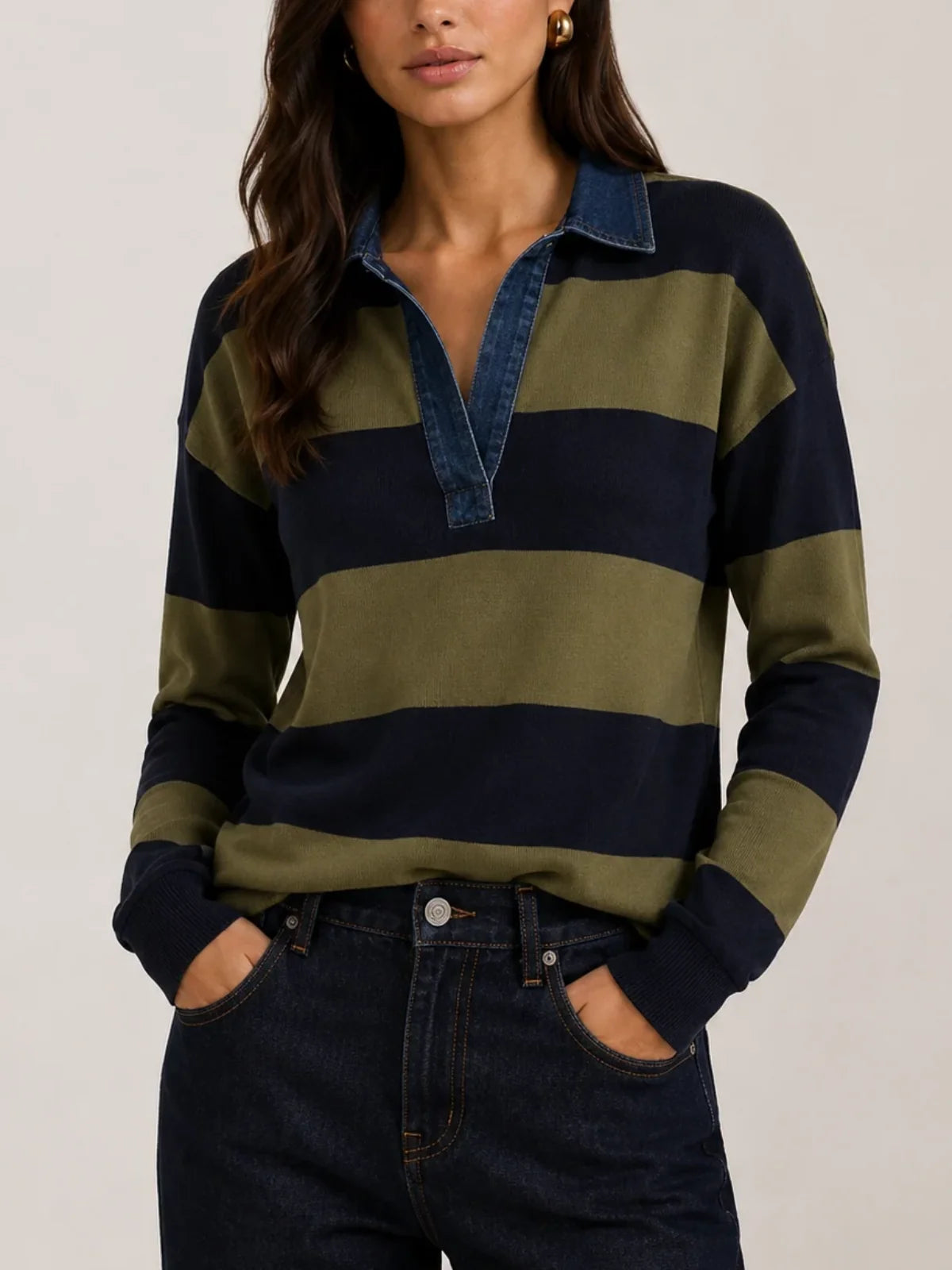 Denim polo collar sweater-J Society 24021