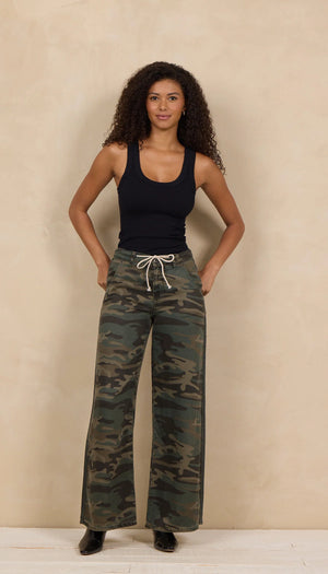 Camo tencel wide leg pant-Vintage Havana CC14458