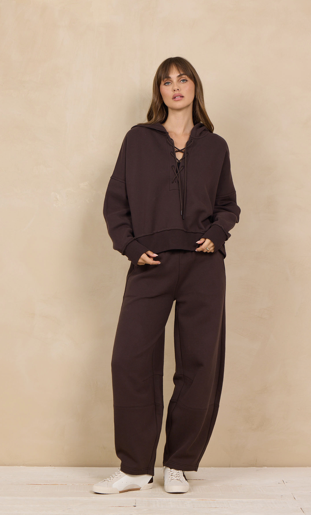 Soft surf wash lace up hoodie-Vintage Havana B14558