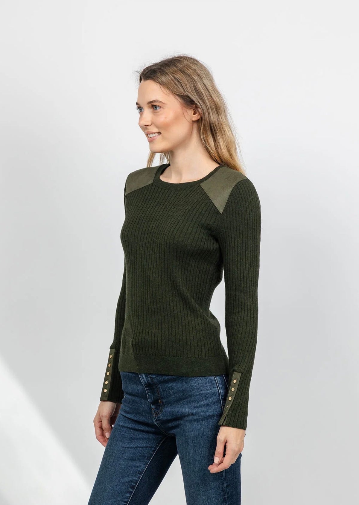 Suede shoulder patch top-J Society 24092