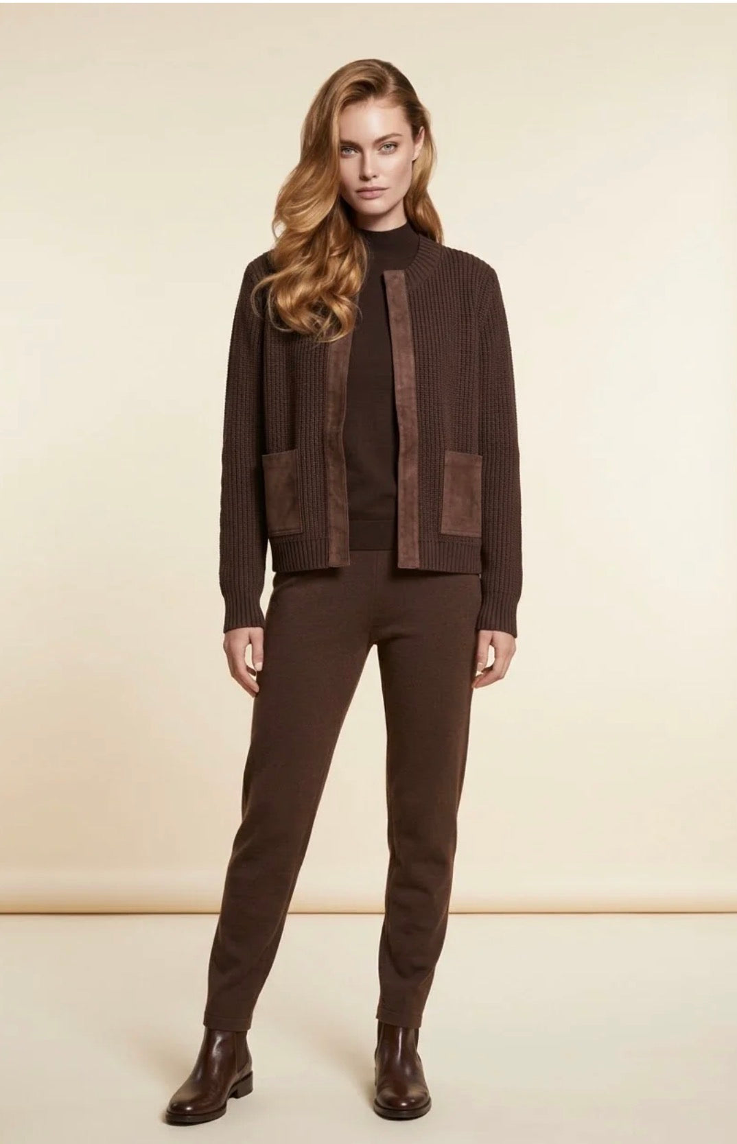 Suede trim shaker cardigan-J. Society 24040
