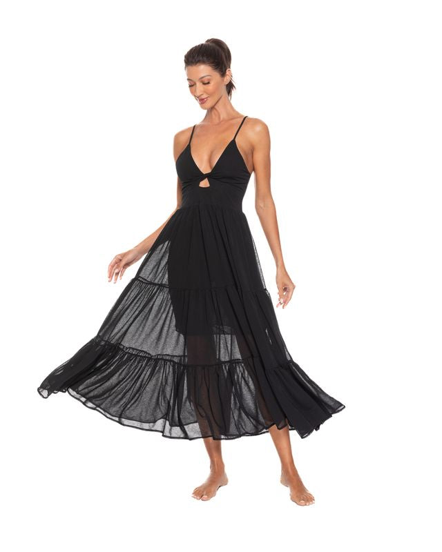 V neck maxi dress cover up-Guria S43-BL