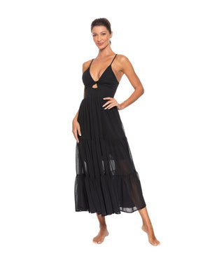 V neck maxi dress cover up-Guria S43-BL