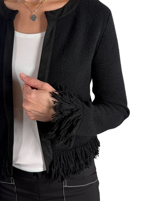 Sued fringe trim cardi-J Society 24000