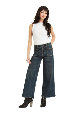 Utility Pocket Wide Leg Jean in Indigo - Tractr Jeans