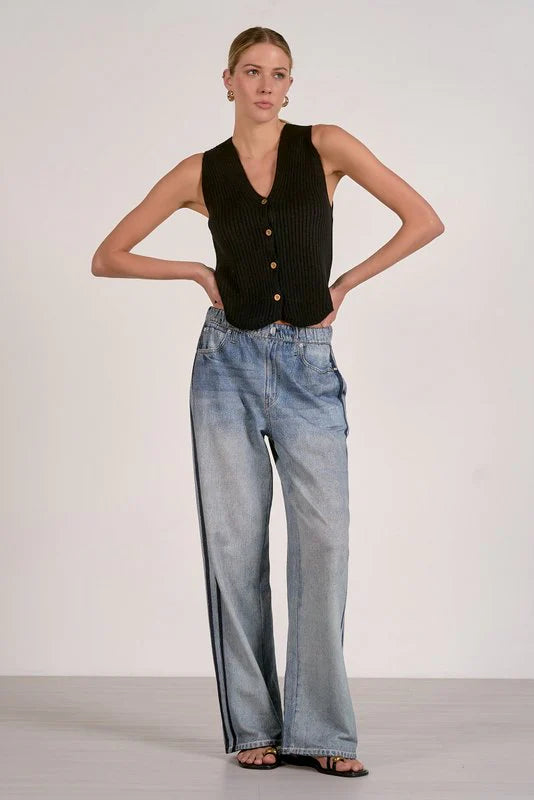 Faux jean w/ track stripe-Elan JF2399