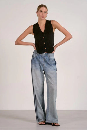 Faux jean w/ track stripe-Elan JF2399