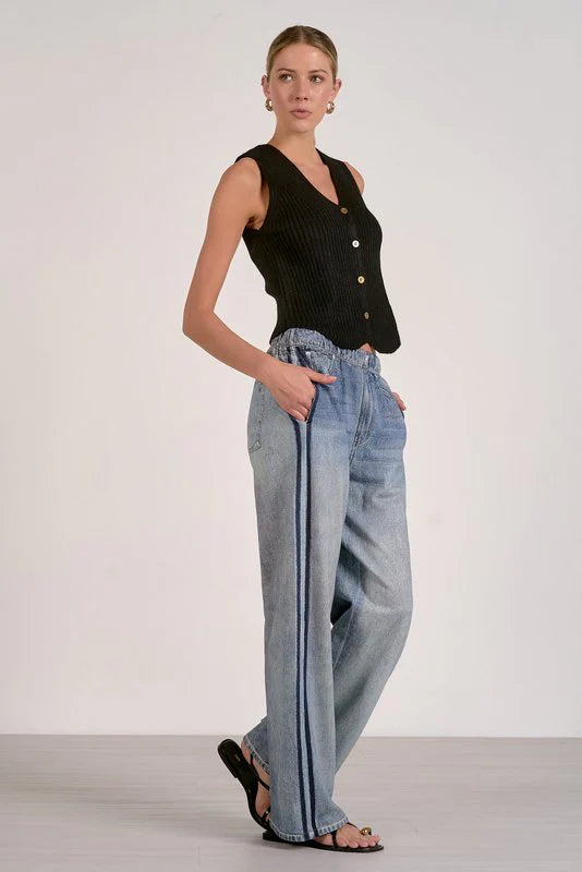 Faux jean w/ track stripe-Elan JF2399