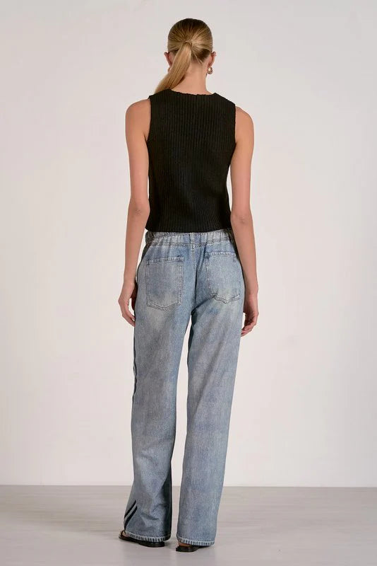 Faux jean w/ track stripe-Elan JF2399