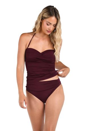 Island Goddess Ruched Band Hipster Bottom in Dark Cherry - La Blanca
