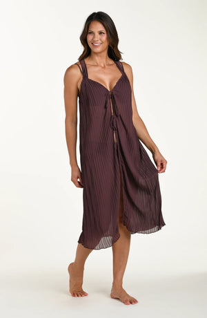 Sunbeams Open Tie Front Midi Dress in Truffle - La Blanca