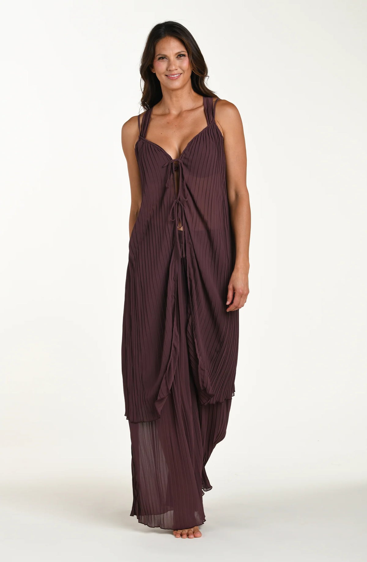 Sunbeams Open Tie Front Midi Dress in Truffle - La Blanca