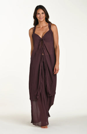 Sunbeams Open Tie Front Midi Dress in Truffle - La Blanca