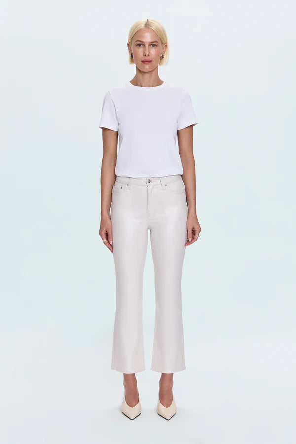 Lennon High Rise Cropped Boot in Ivory Luster - Pistola Denim