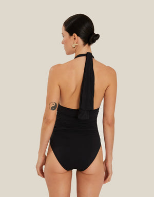Ruched Halter One Piece Swimsuit Black - Lenny