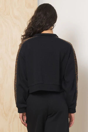 Quarter Zip Sweatshirt in Black Leopard - Vintage Havana