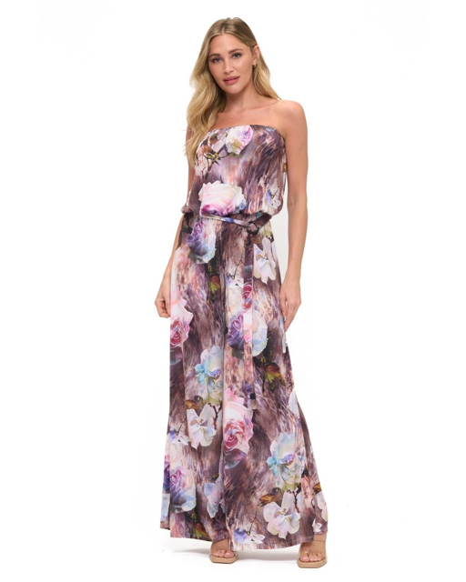 Floral tube wide leg jumpsuit-Ariella P592-V1070
