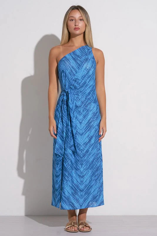 One Shoulder Havana Dress in Blue - Elan