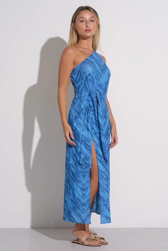 One Shoulder Havana Dress in Blue - Elan