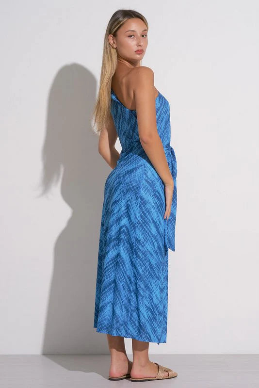 One Shoulder Havana Dress in Blue - Elan