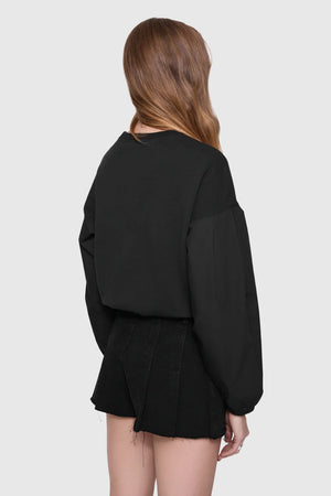 Julia Combo Long Sleeve Top in Black - Rebecca Minkoff