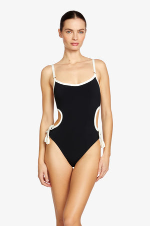 Tierna Cut Out One Piece in Black/Cream - Robin Piccone